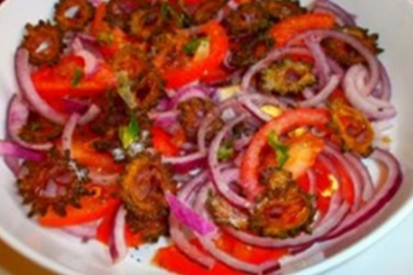 FRIED BITTER GOURD WITH TOMATO & ONION SALAD