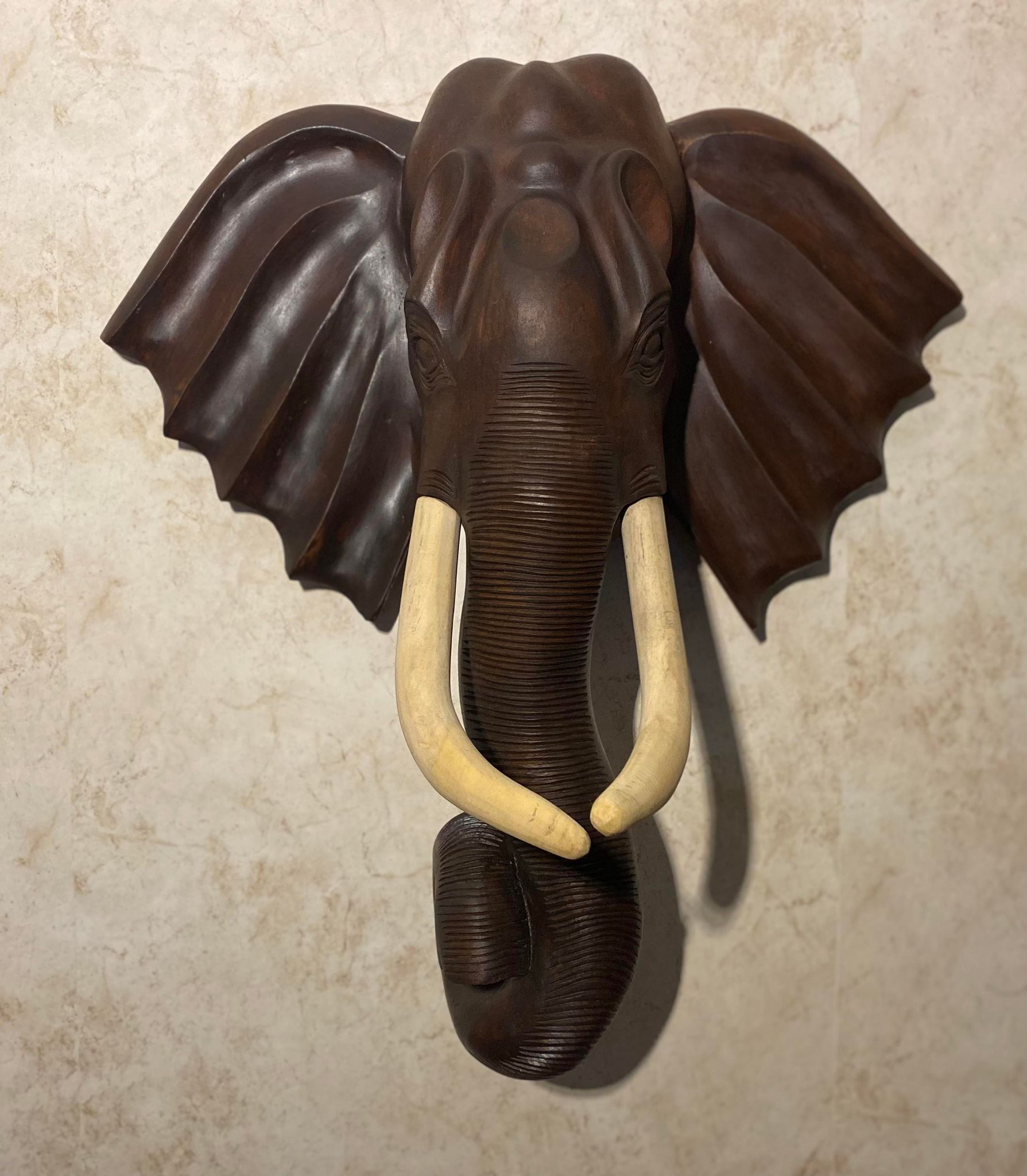 HDELF04-2 Elephant Head, Hardwood Wall Decoration (Size: 60*60*23 cm)